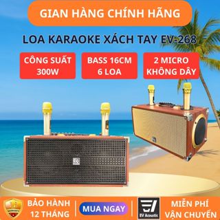 Loa Karaoke Xách Tay EV-268 | 2 Bass 16 | Công Suất 300W | Micro Không Dây | Thùng Gỗ Chắc Chắn | Âm Thanh Mạnh Mẽ