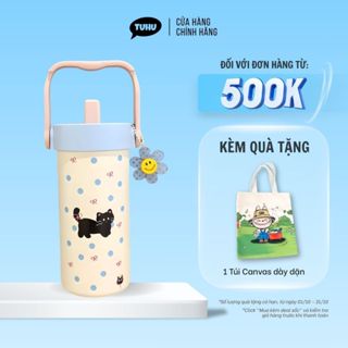 Ly giữ nhiệt LUNA 600ml có quai cầm, bình giữ nhiệt inox 316 dễ thương có móc khóa - TUHUHOUSE