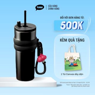 Ly giữ nhiệt khắc tên Fun 710ml có ống hút, ly giữ nhiệt nóng lạnh inox 316 cao cấp có quai xách tiện lợi – TUHUHOUSE