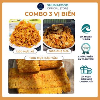 Combo 3 vị biển ShumaFood Gồm 150g khô mực cán tẩm 160g khô ghẹ 120g khô mực xé sợi chiên giòn snack ăn vặt 