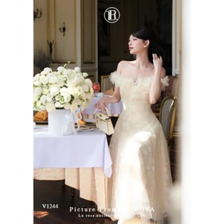  Váy Đi Cưới Đầm Đi Bàn Cô Dâu LA ROSA Thiết Kế Dáng Dài Trễ Vai Đính Hoa Tiểu Thư Thanh Lịch V1244 