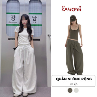  Quần Nỉ Ống Rộng Bycamcam Thể Thao Cạp Thấp Hack Eo Retro Phong Cách Âu Mỹ QTD264 