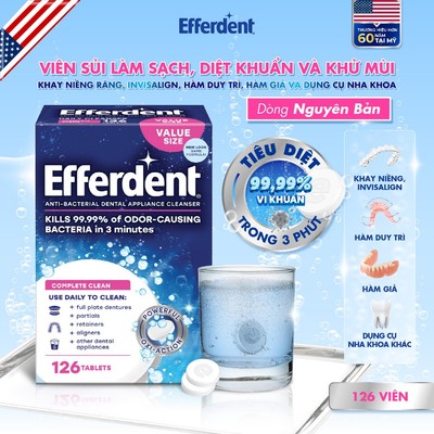 Viên Sủi Vệ Sinh Hàm Duy Trì Efferdent Complete Clean 126v - Làm Sạch Hàm Giả, Khí Cụ Nha Khoa, Invisalign, Khay Niềng