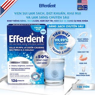 Viên Sủi Vệ Sinh Hàm Duy Trì Chuyên Sâu Efferdent Deep Clean 126v - Làm Sạch, Khử Mùi, Làm Sáng Khay Niềng Nha Khoa