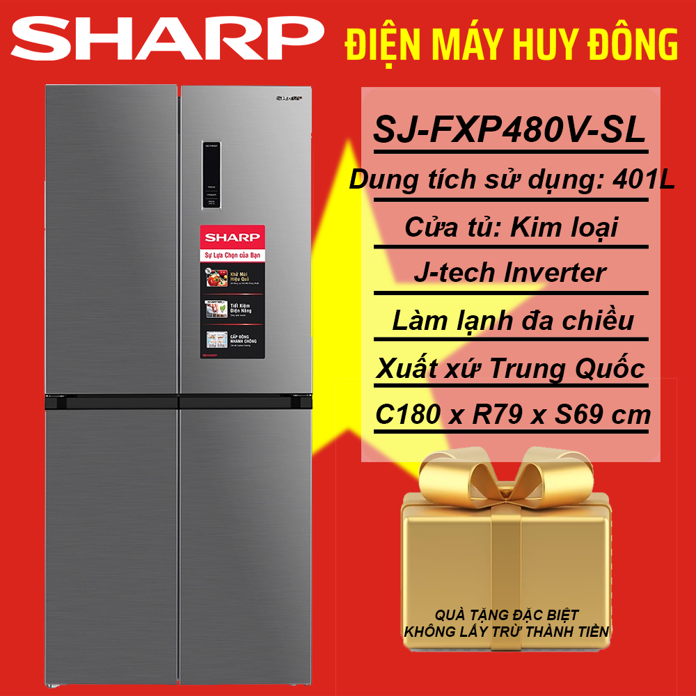 Tủ lạnh Sharp Inverter 401 lít Multi Door SJ-FXP480V-SL