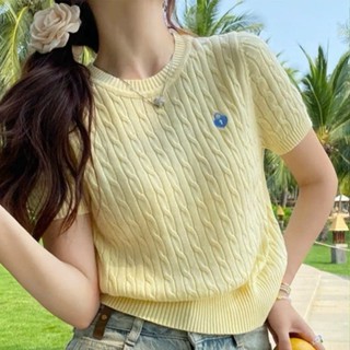  Áo len cộc tay thêu hoạ tiết khoá Áo len dệt kim vặn thừng thời trang cho nữ ALCT118 