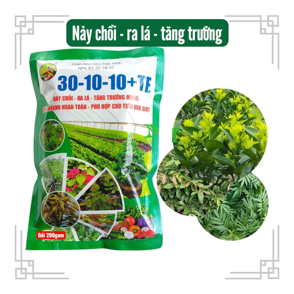 1 Gói phân bón Npk 30.10.10+Te Hoặc Npk 17.17.17 +Te loại 200gam