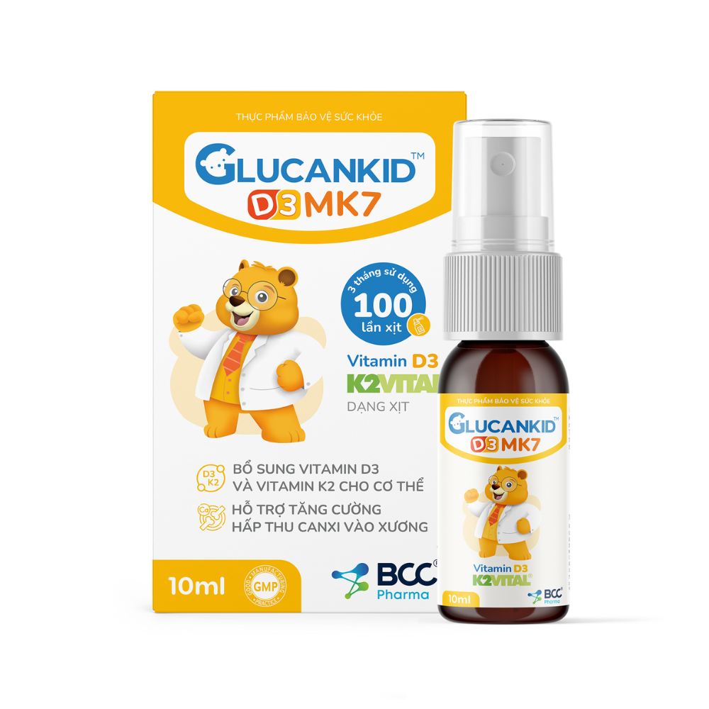 Glucankid D3MK7 dạng xịt, hỗ trợ bổ sung Vitamin D3 K2, tăng cường hấp thu canxi cho bé từ 3 tháng t