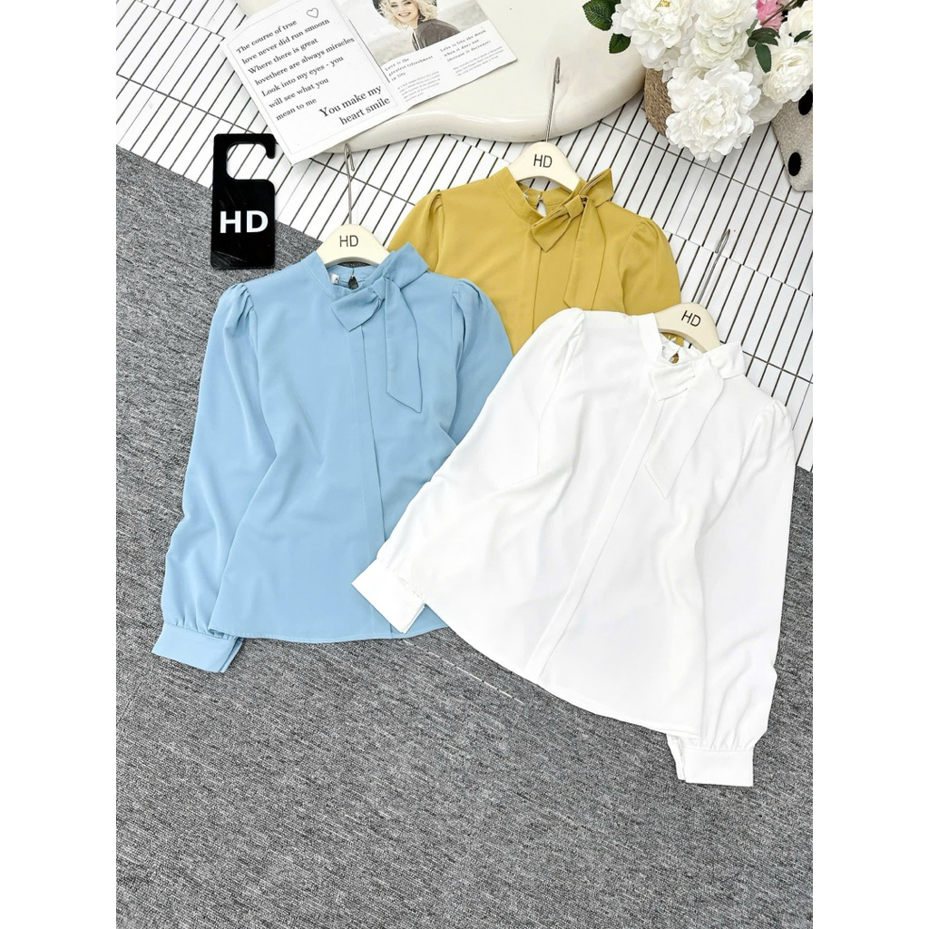 Áo lụa cổ nơ ( giá sale)