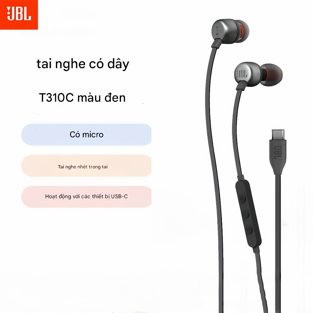Tai nghe JBL TUNE 310C loại cáp Type-C, có mic và điều khiển dây, chất lượng cao | BigBuy360 - bigbuy360.vn