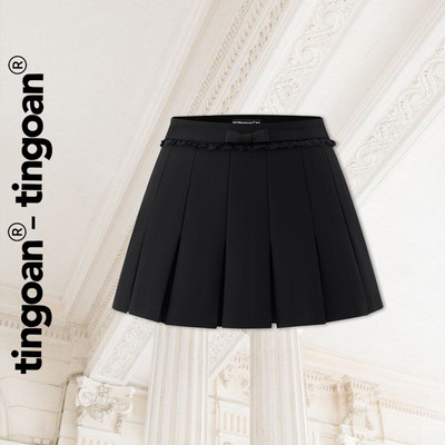 TINGOAN® - Chân váy ĐEN cạp thấp phối ren eo đinh nơ giữa VIVI SKIRT/BL