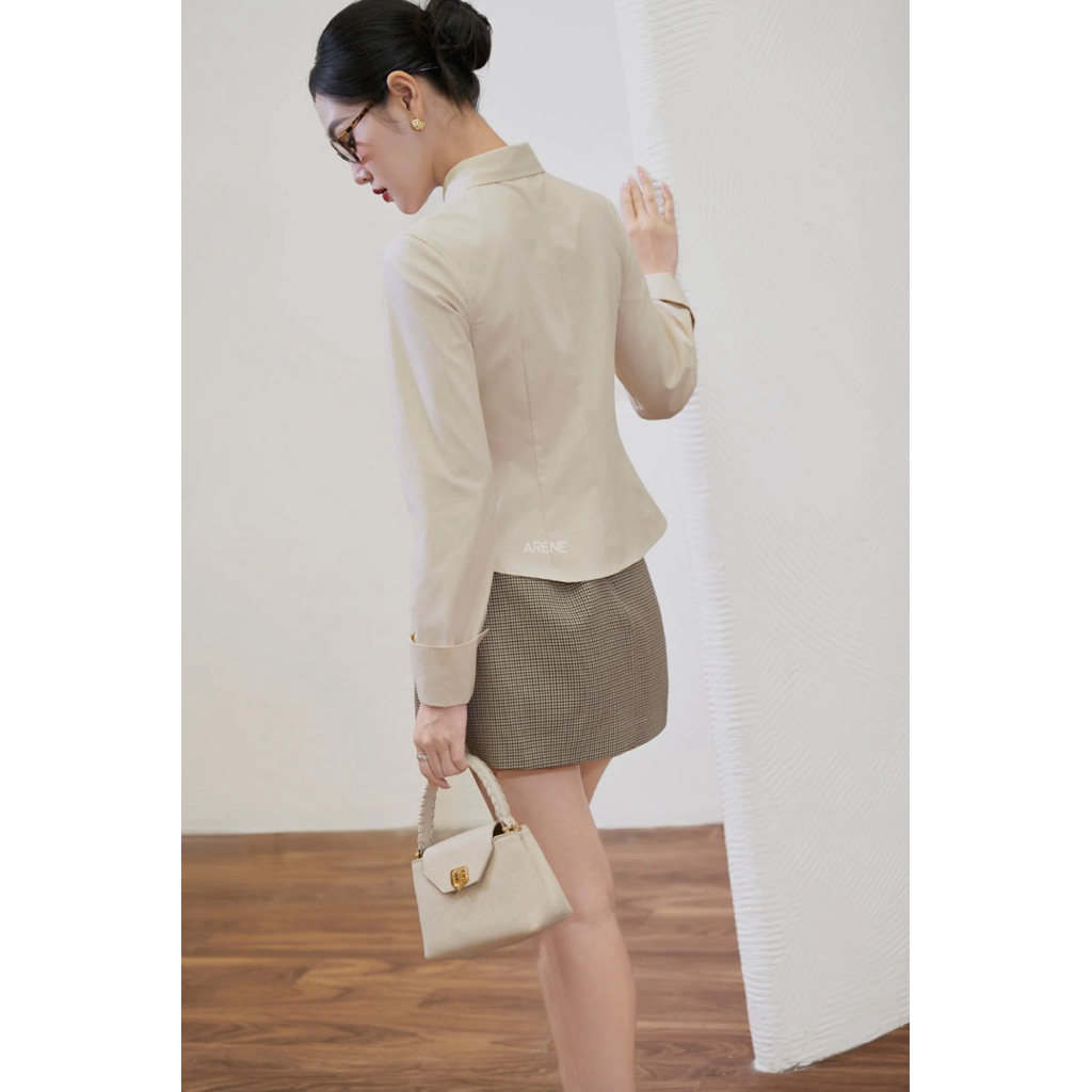 Sơmi chiết eo nơ cổ điệu đà nữ tính sợi bamboo cao cấp không nhăn ARÉNE AS030 | BigBuy360 - bigbuy360.vn