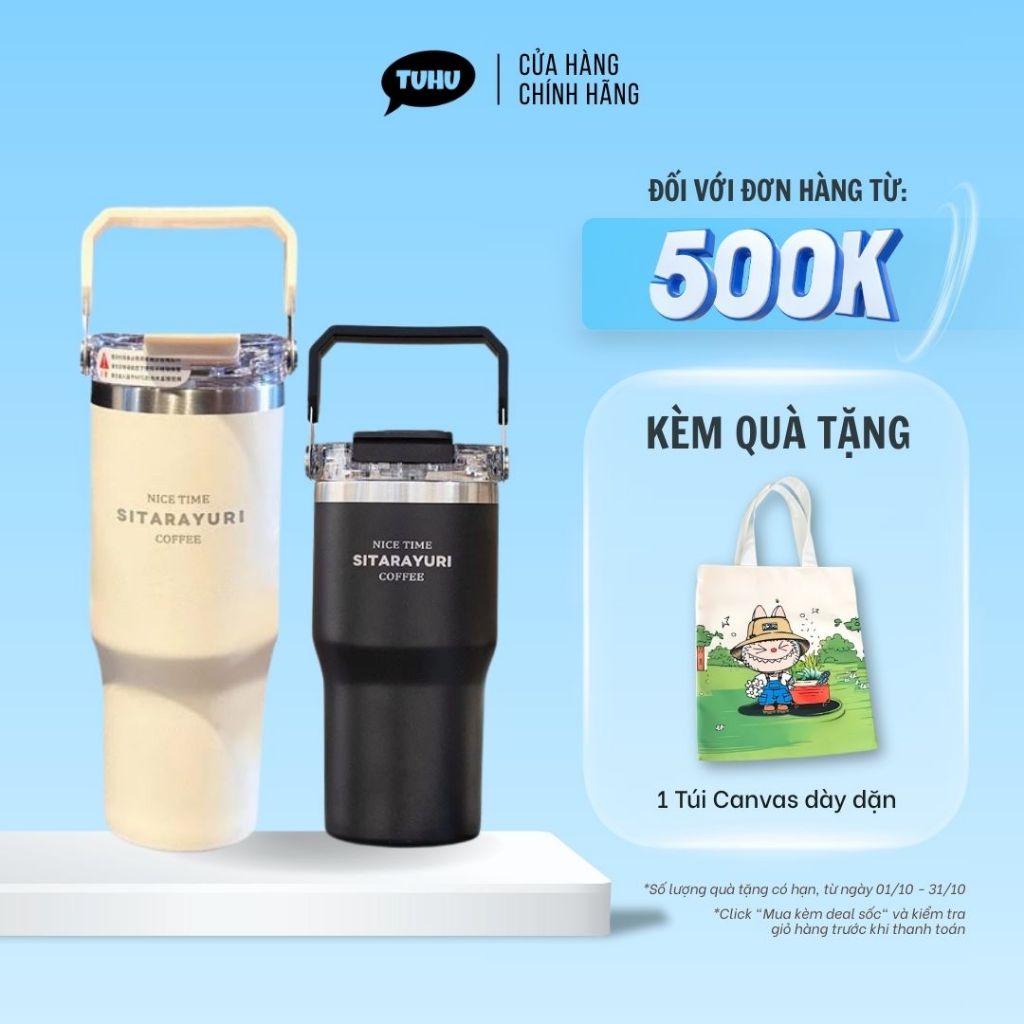 Ly giữ nhiệt khắc tên SITARAYURI 600/900ml, bình uống nước inox 304 giữ nhiệt nóng lạnh có quai xách - TUHUHOUSE