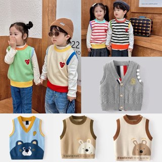 (Hàng hot 2025 - QCCC) Áo gile len trơn, họa tiết  dành cho bé trai, bé gái 0-10 tuổi phong cách Hàn quốc cực xinh