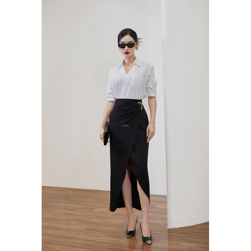 Áo sơmi cổ V tay xếp ly sợi Bamboo cao cấp không nhăn ARÉNE AS029 | BigBuy360 - bigbuy360.vn