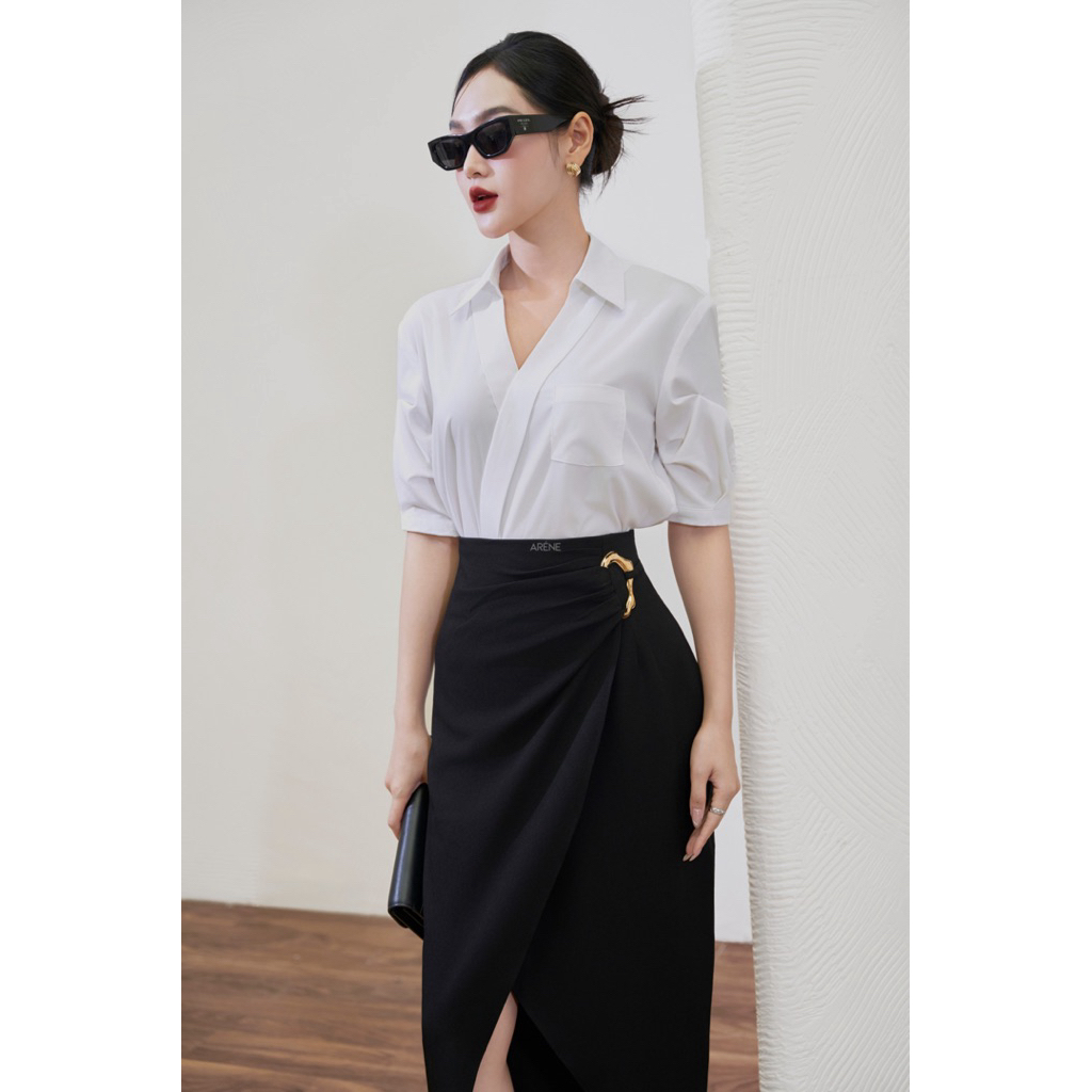 Áo sơmi cổ V tay xếp ly sợi Bamboo cao cấp không nhăn ARÉNE AS029 | BigBuy360 - bigbuy360.vn