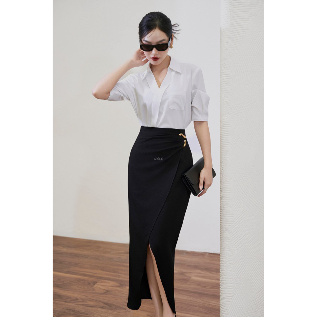 Áo sơmi cổ V tay xếp ly sợi Bamboo cao cấp không nhăn ARÉNE AS029 | BigBuy360 - bigbuy360.vn