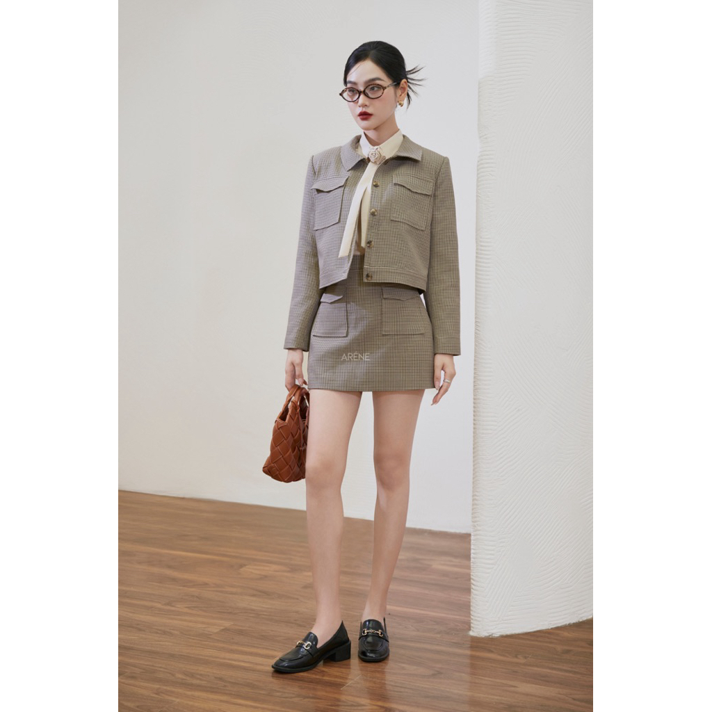 Set áo khoác dáng croptop kèm chân váy kiểu dáng cổ điển ARÉNE AK031 | BigBuy360 - bigbuy360.vn