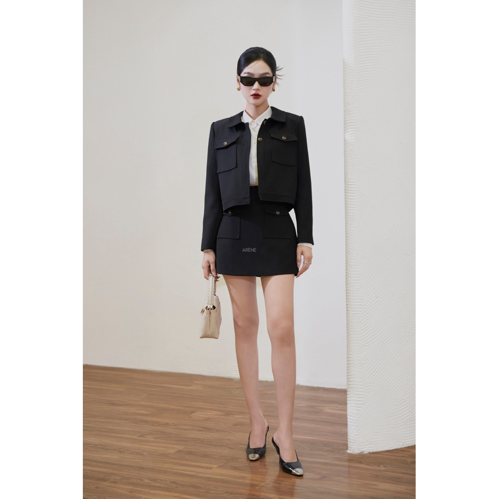 Set áo khoác dáng croptop kèm chân váy kiểu dáng cổ điển ARÉNE AK031 | BigBuy360 - bigbuy360.vn