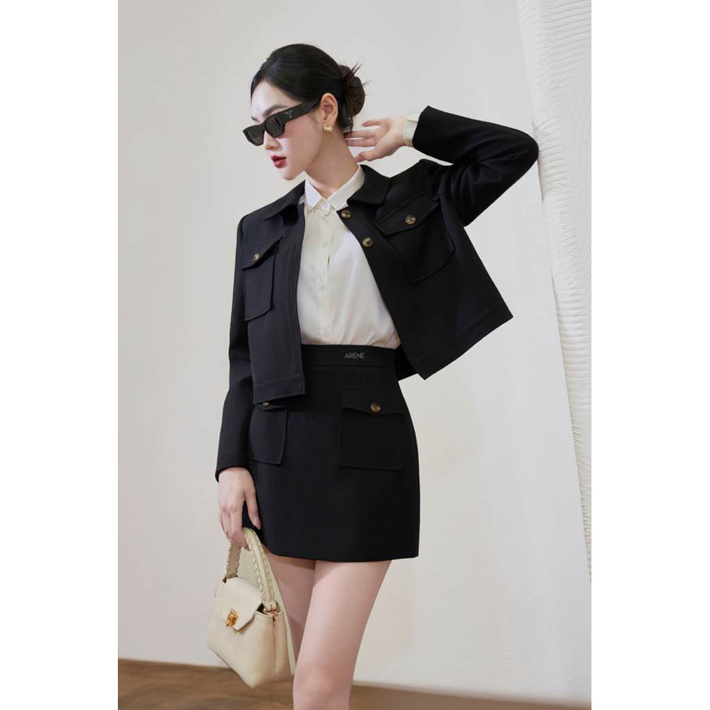 Set áo khoác dáng croptop kèm chân váy kiểu dáng cổ điển ARÉNE AK031 | BigBuy360 - bigbuy360.vn