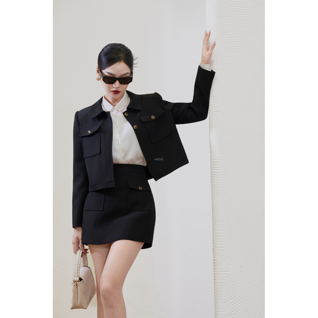 Set áo khoác dáng croptop kèm chân váy kiểu dáng cổ điển ARÉNE AK031 | BigBuy360 - bigbuy360.vn