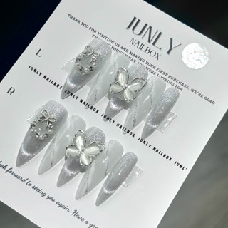  Nailbox mắt mèo trắng JUNLY - nail box thiết kế móng giả mắt mèo ánh trăng cô dâu đi tiệc 177 