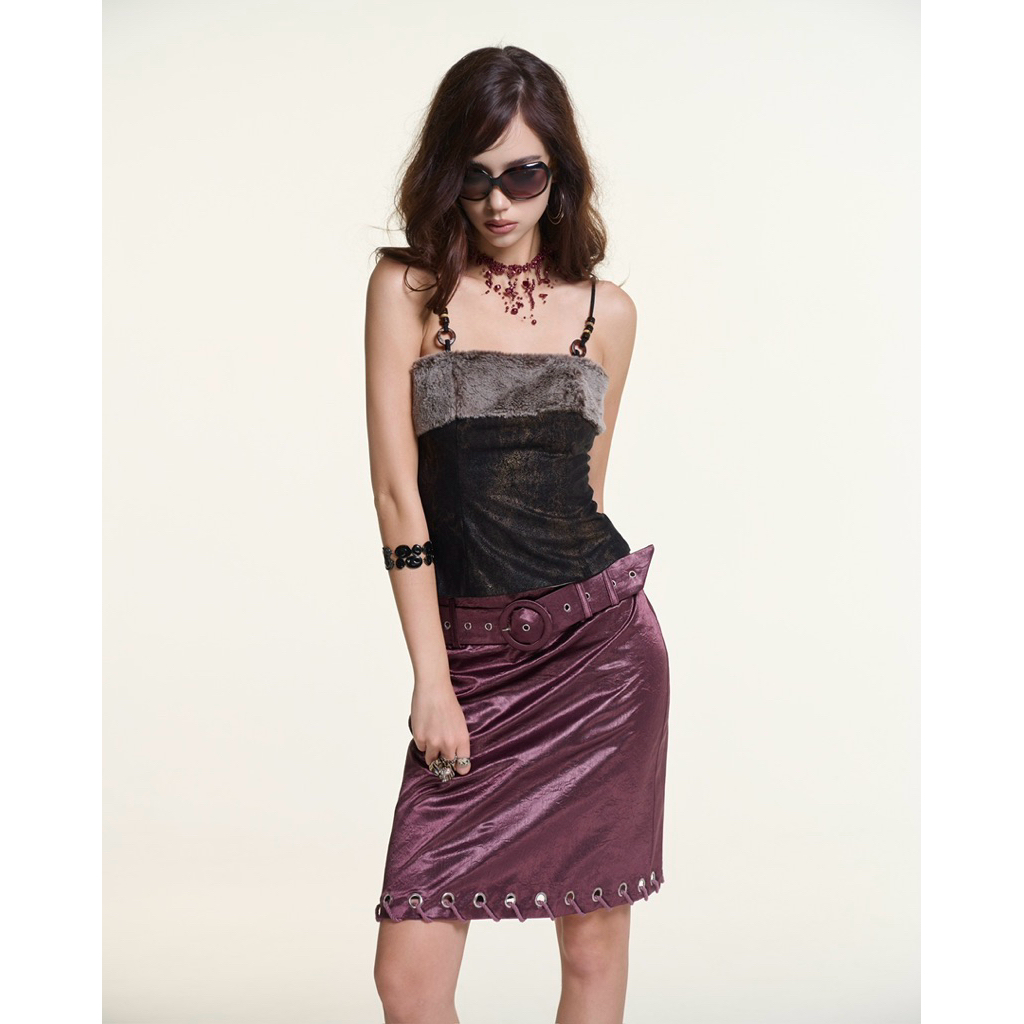 Áo dây phối bản lông INTO.EIGHT thiết kế (CINDER TOP)