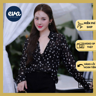  Áo Sơ Mi Nữ Dài Lụa Voan Mỏng Màu Đen Hoạ Tiết Ngôi Sao Nhỏ 