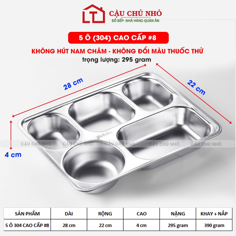 khay cơm inox 3 4 5 ngăn, có nắp, sâu lòng, khay ăn inox 304, đựng đồ ăn, đĩa cơm chia ngăn công nhân,văn phòng, cho bé