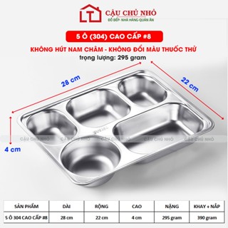 khay cơm inox 3 4 5 ngăn, có nắp, sâu lòng, khay ăn inox 304, đựng đồ ăn, đĩa cơm chia ngăn công nhân,văn phòng, cho bé