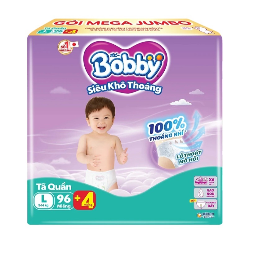 [Tặng miếng] Tã quần Bobby M112/L96/ XL84/ XXL76 (gói Mega Jumbo)