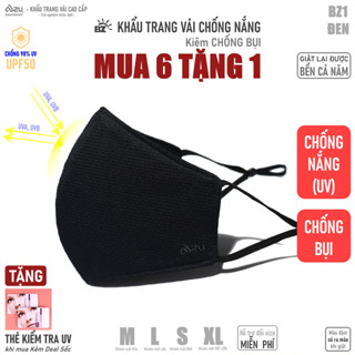  Khẩu trang vải chống nắng 3 lớp Mũi chống Tia UV chống Bụi Mịn màu Đen giặt lại được Azumikichi BZ7 