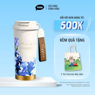 Ly giữ nhiệt FLOWER 500ml có quai xách, cốc nước giữ nhiệt nóng lạnh inox 316 lót gốm cao cấp - TUHUHOUSE