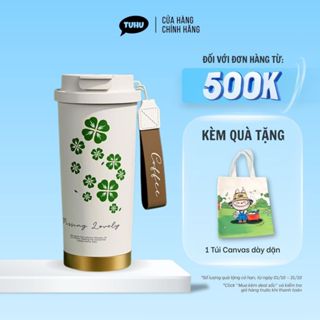 Ly giữ nhiệt khắc tên SAKURA 500ml lót gốm, cốc giữ nhiệt hoạ tiết thanh lịch có kèm dây xách - TUHUHOUSE