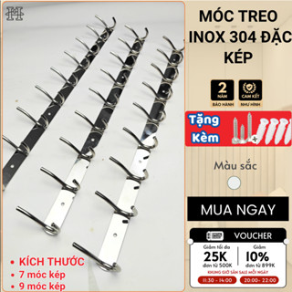 [Loại 1-Xịn] Móc treo INOX 304 ĐẶC 7-9 móc kép, khung 1,5 ly, bền đẹp, BH 2 năm, Tặng vít tắc kê