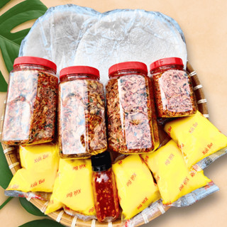 Combo 700g Muối Ruốc Hành Phi, 500g Bánh Tráng Phơi Sương, Bơ Béo 500g Tặng Chai Sốt