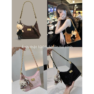 Túi đeo vai khoá xoay da lộn đẹp mê (TẶNG GẤU TREO)