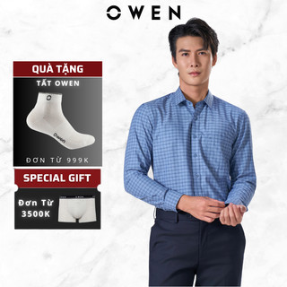 Áo sơ mi dài tay OWEN mã AR250096DT, kiểu dáng Regular fit vừa vặn,màu kẻ xanh đơn giản trẻ trung
