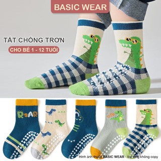  Set 5 Đôi Tất Khủng Long Cổ Cao Chống Trơn Cho Bé Trai 1-12 Tuổi Tất Cổ Cao Chống Trơn Cho Bé TE904 