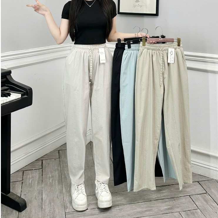 Quần Baggy Nữ Phong Cách Ulzzang Hàn Quốc – Vải Gió Mềm Mịn Cao Cấp, Lưng Thun Co Giãn, Mặc Siêu Mát