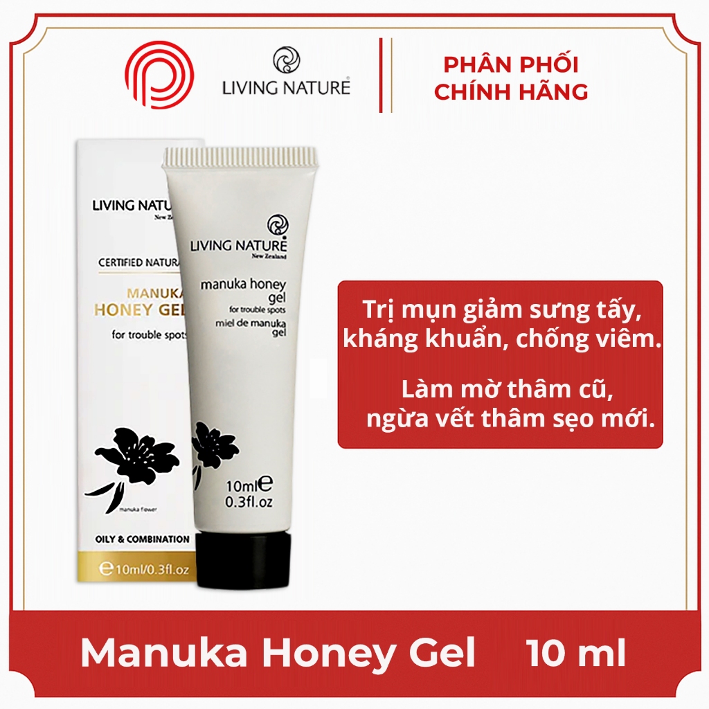 Gel bôi cho da mụn, giảm thâm sẹo Living Nature Manuka Honey Gel 10ml - Chính hãng New Zealand