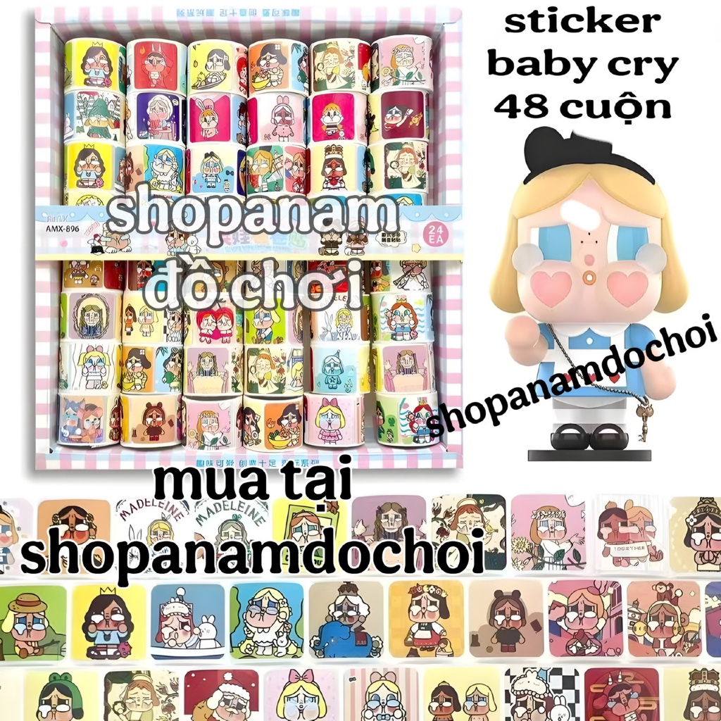 Khay 48 cuộn sticker baby cry