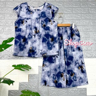 Đồ bộ tole trung niên, bộ tole lanh mặc nhà SHOP5SAO quần lửng, áo cánh tiên có Bigsize (50-80kg)