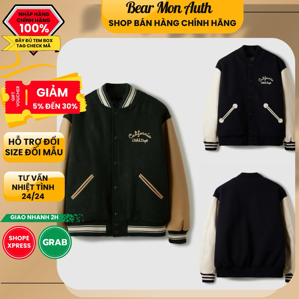 Áo Khoác Bomber WHOAU Varsity Jacket WHJJE4T36U Màu Navy / Xanh Rêu