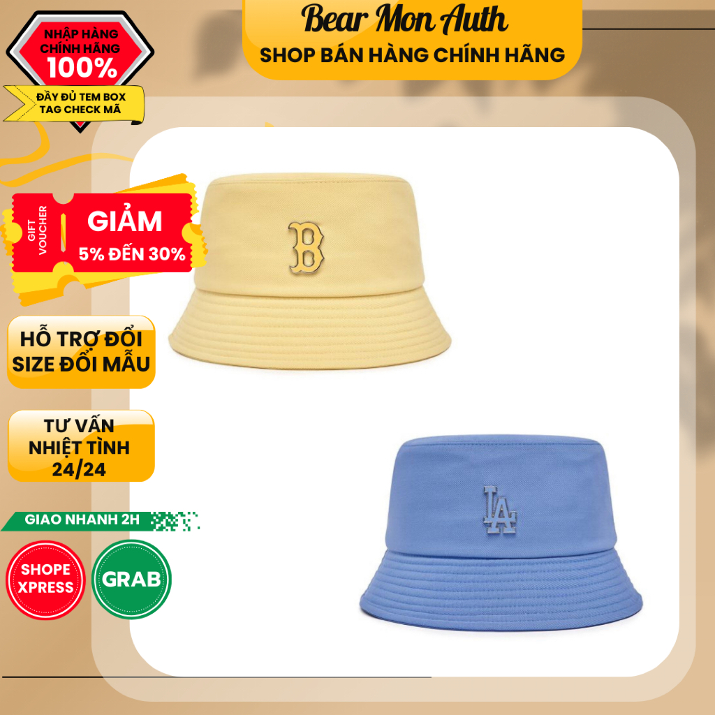 Mũ Bucket MLB Nylon Bucket Hat 3AHT0123N Màu Xanh / Vàng
