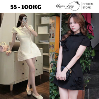 VÁY CỔ SEN ĐÍNH HOA thiết kế thanh lịch trẻ trung đi ăn cưới đi chơi hot trend Huyền Lucy Bigsize 2025