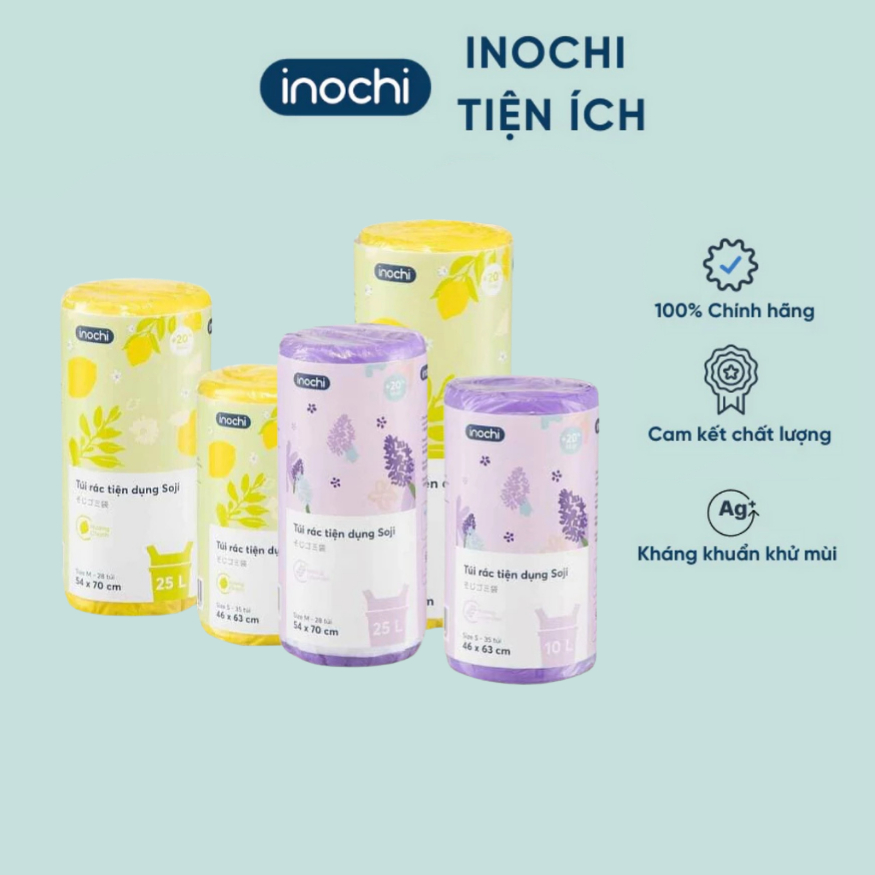 Túi đựng rác tự hủy INOCHI có quai tiện dụng hương chanh, hương lavender size 10L, 25L và 50L