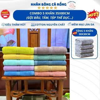  Combo 5 Khăn Tắm 35x80cm Cotton Dầy Dặn,Thấm Hút Không Đổ Lông Không Phai Màu 