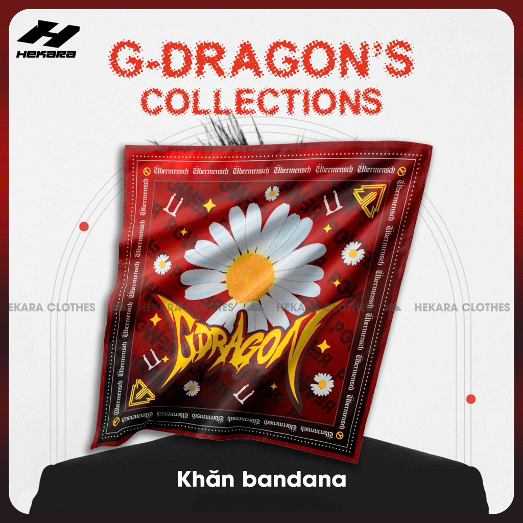 Khăn Bandana G_Dragon Bản To 60x60cm Unisex, khăn bandana hoa cúc trắng- Hekara Clothes