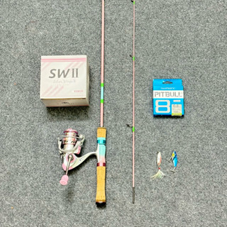  Combo Cần Câu UL Hồng Cánh Sen + Máy Silver Wings + Dây PE X8 Pitbull Shimano + Cá Sắt Thìa Lượn Khóa Snap Cao Cấp 
